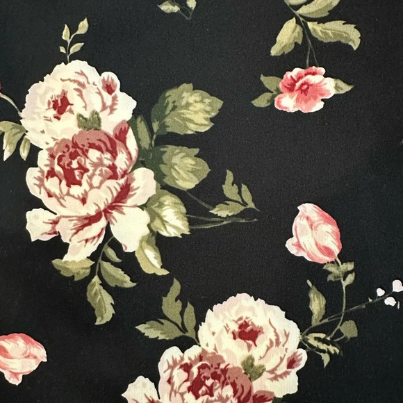 Guilty Floral Black and Pink Midi Dress Bodycon  Flutter Sleeve Size Large - Picture 6 of 7